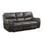 3 fauteuils inclinables modernes en microfibre grise, structure en bois massif et contreplaqué, 136 kg par siège, mécanisme à tirette, coussins de dossier fixes pour salon.