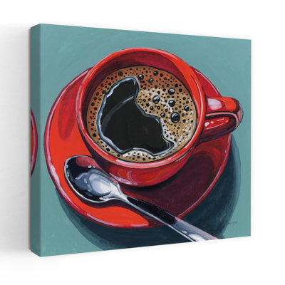 Tasse rouge de café noir, art contemporain