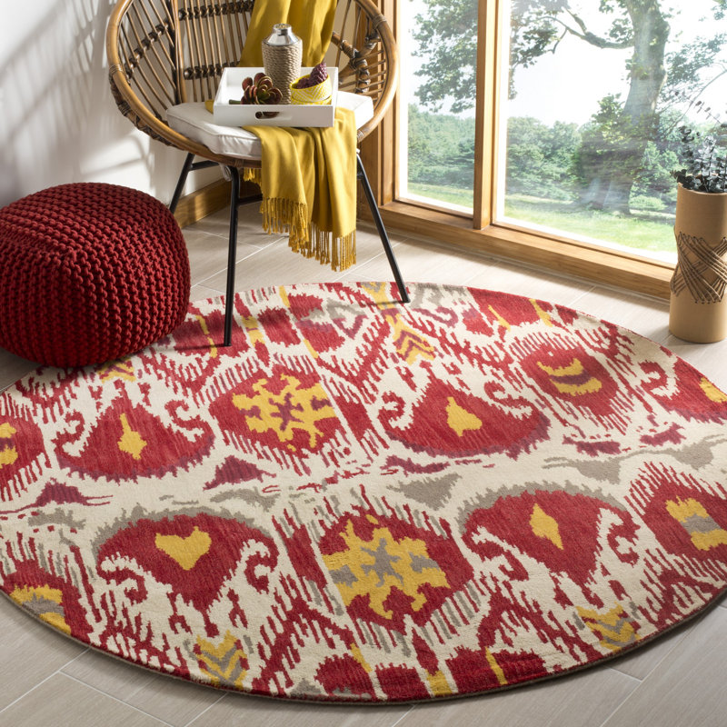 Kline Ikat Hand Tufted Wool Ikat Rug, Round 6'