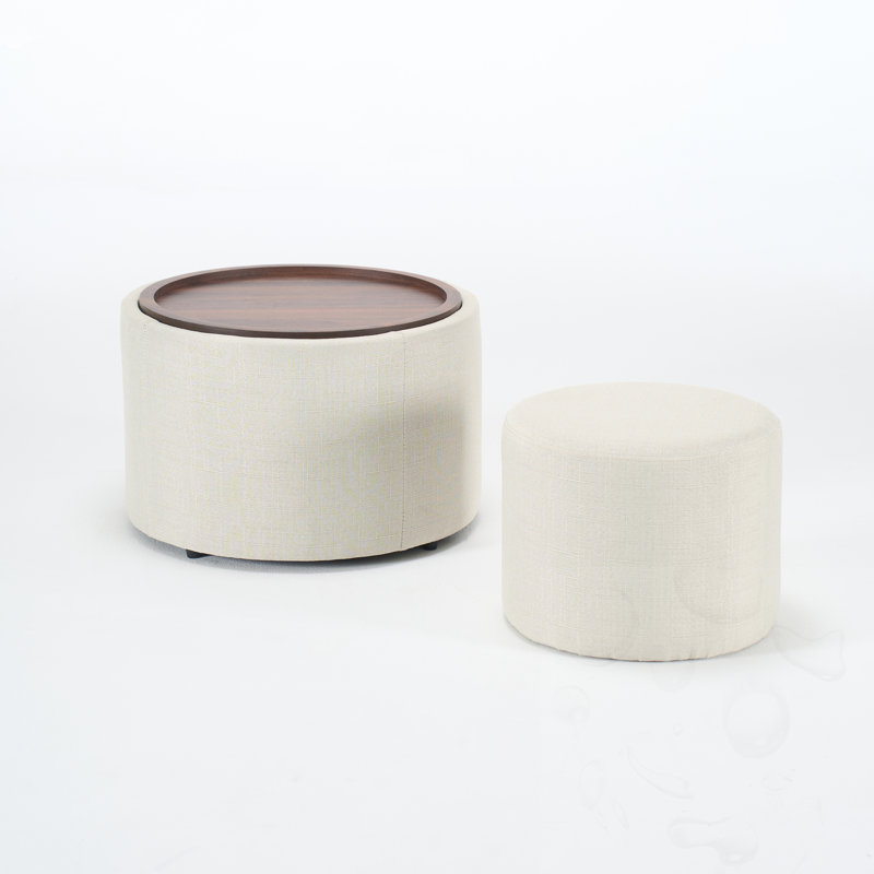 Repose-pieds gigognes avec plateau de rangement emboîtables (ensemble de 2), Beige