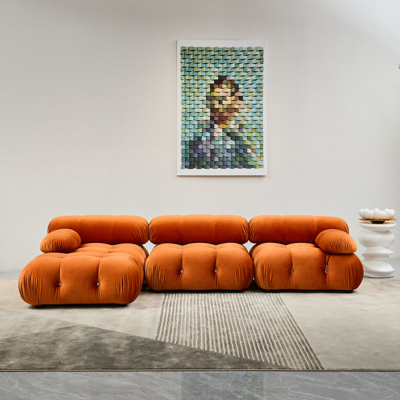 Daimion Upholstered L-Shaped Sectional Reversible, Orange Velvet