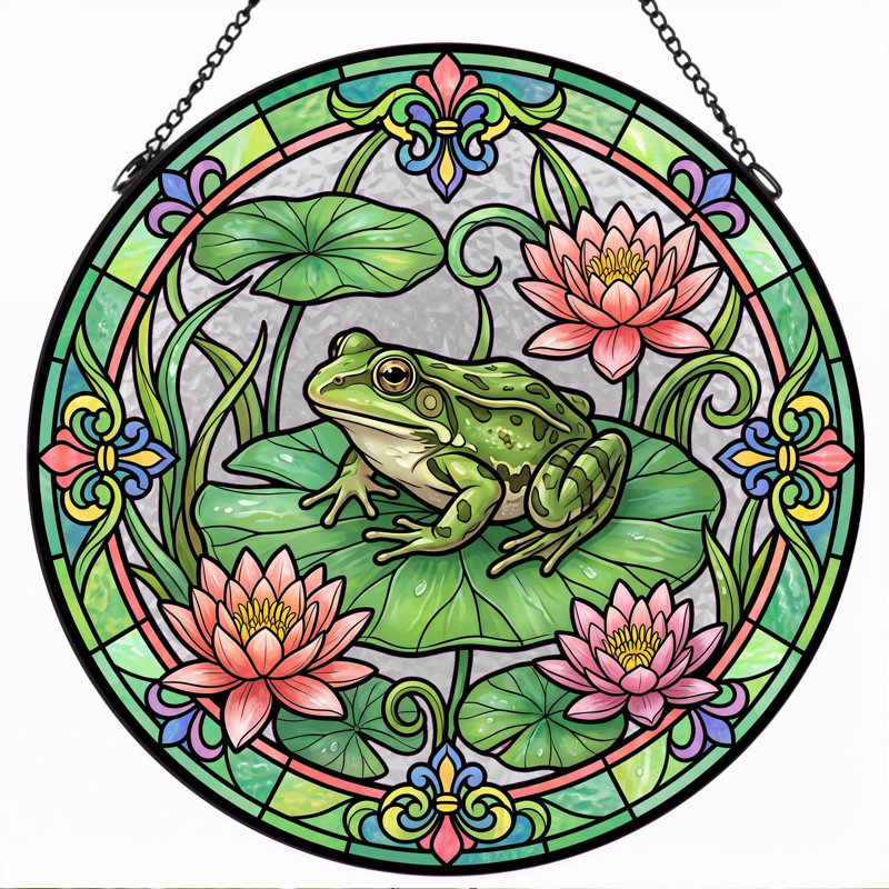 Panneau de vitrail grenouille lys 12 po, H 12 po