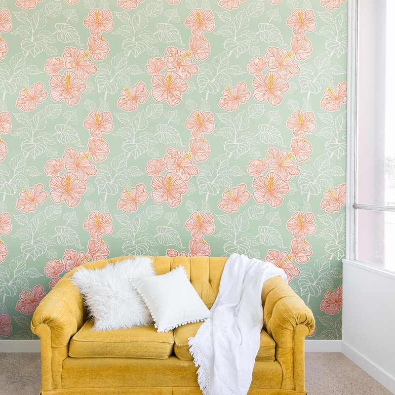 Murale hibiscus tropical hello sayang, L 96 po x l 96 po