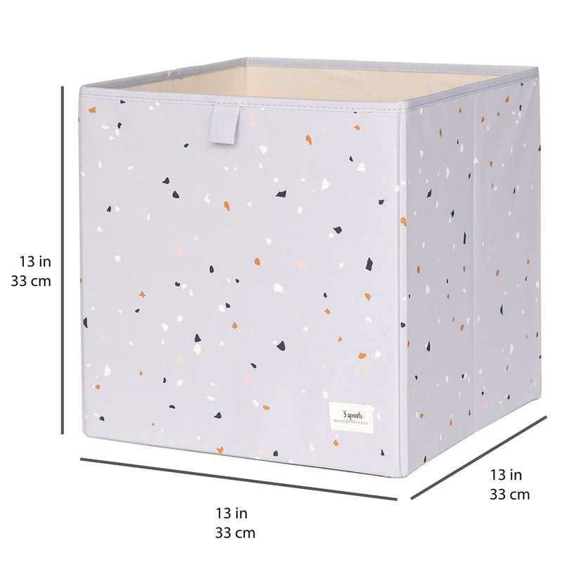 3 Sprouts Recycled Fabric Storage Cube Box Container Organizer - Green Terrazzo, Light Grey