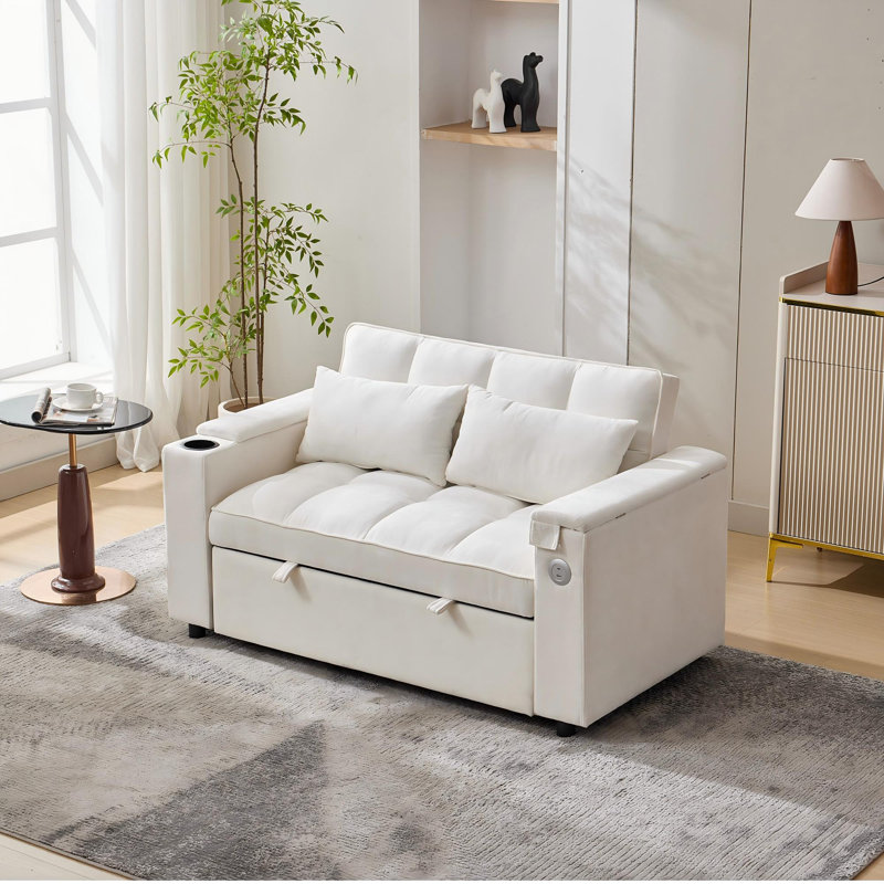 2 Seater Fabric Sofa Bed, Beige