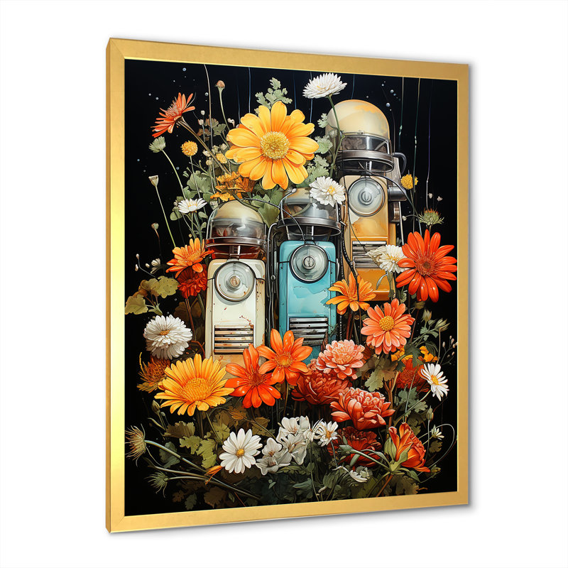 Floral Cassette Tape Floral Melody I - Cassette Tapes Wall Art, Cadre doré simple, H 40 po x l 30 po x P 1,5 po