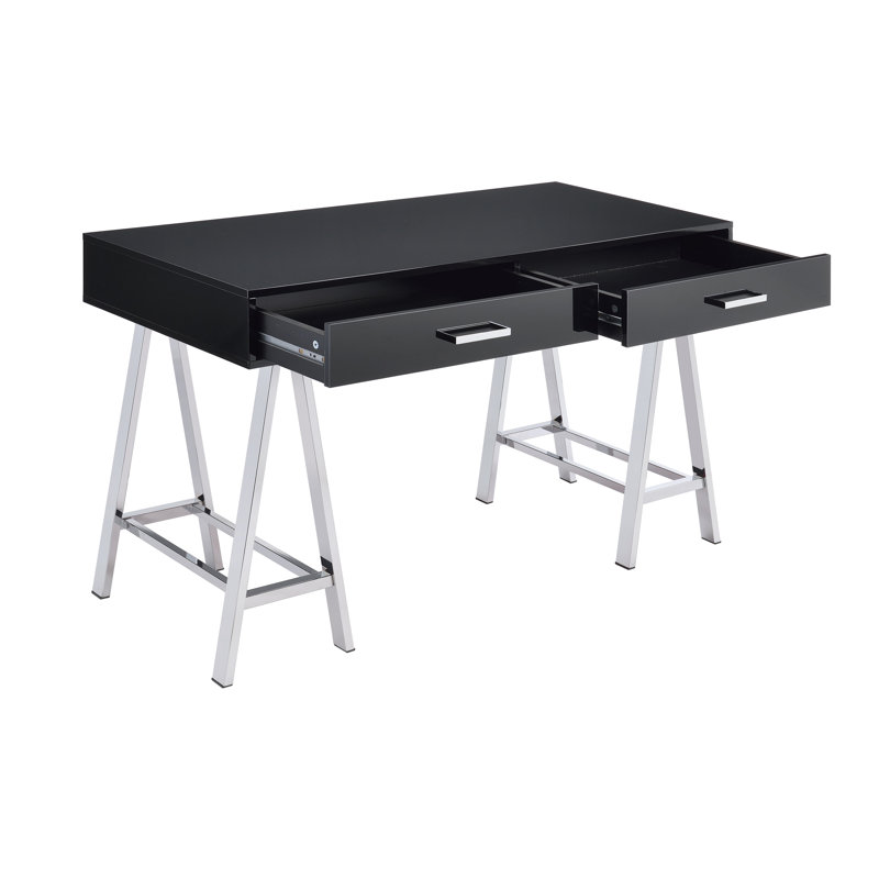 Bureau d'écriture noir ultrabrillant et finition chromée