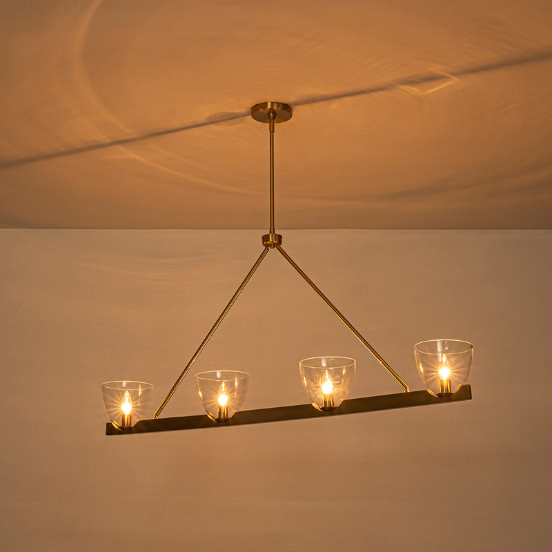 Lustre moderne linéaire en verre cloche 4 lumières