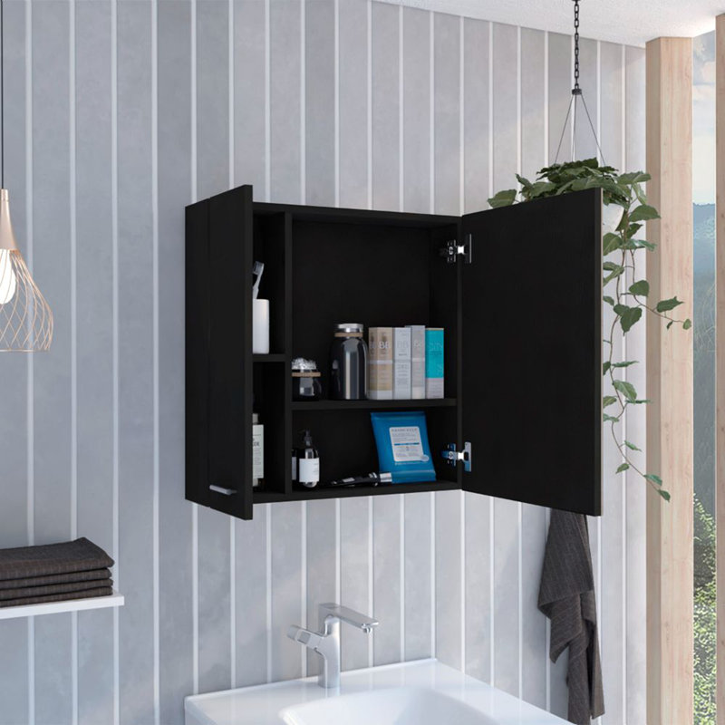 Armoire à pharmacie à 4 tablettes avec miroir, Noir