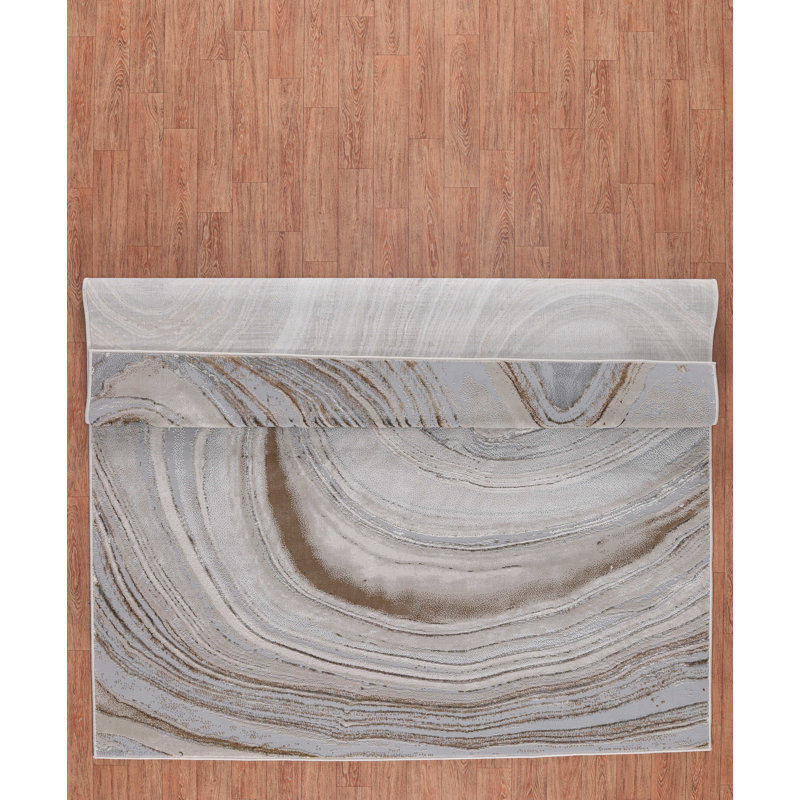 Tapis crème et doré à motif abstrait de la collection Nevada, Rectangle 7 pi 11 po x 11 pi 2 po, Cream/Gold