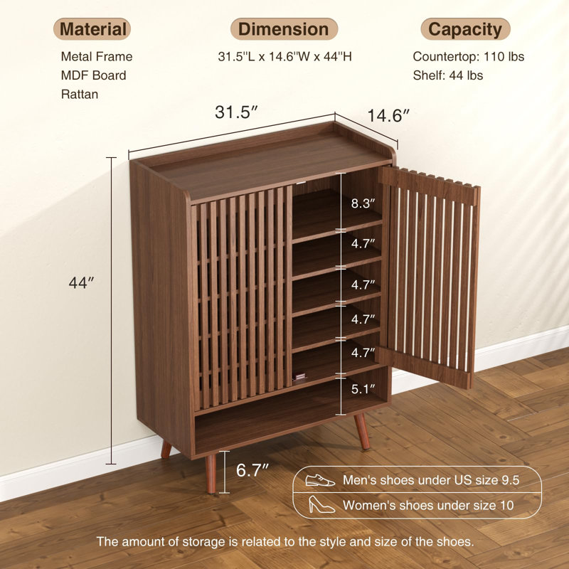 6-Tier Entryway Shoe Storage Cabinet With Adjustable Shelves, Brown