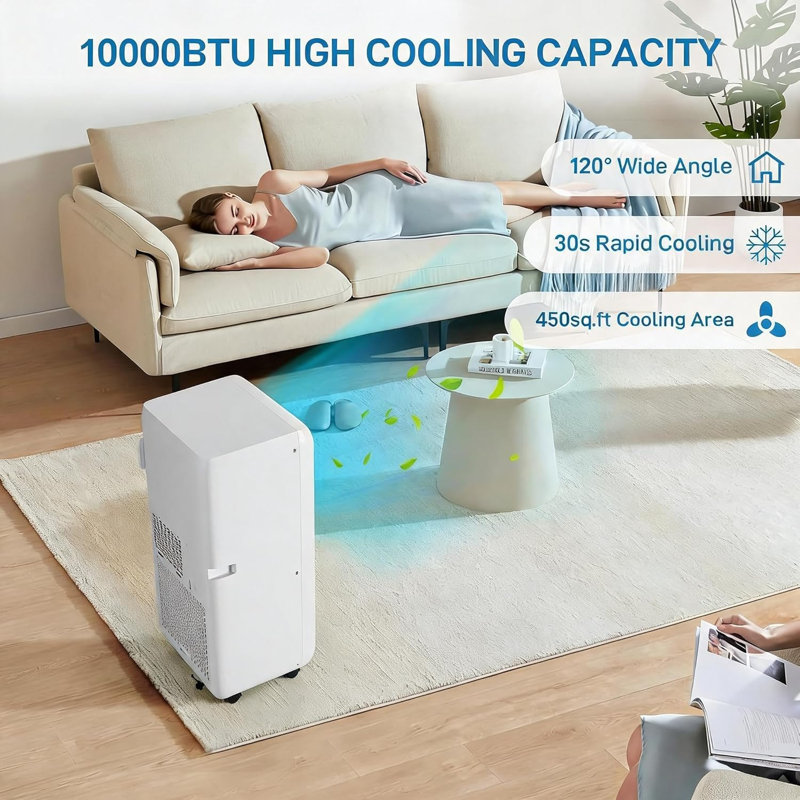 10000 BTU 3-in-1 Portable Air Conditioner, Portable AC Unit with Cooling, Dehumidifier & Fan Mode, Quiet Operation, Rolling Wheels and Remote Control for Home and Office