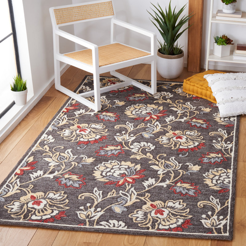 Tapis floral en laine touffeté à la main 0,8 po Windon, Rectangle de 5 pi x 8 pi