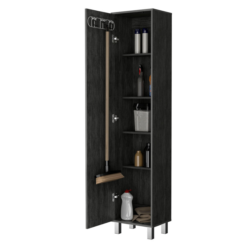 Armoire de rangement haute avec 5 tablettes - finition chêne, option de solution de balai, espace ordonné