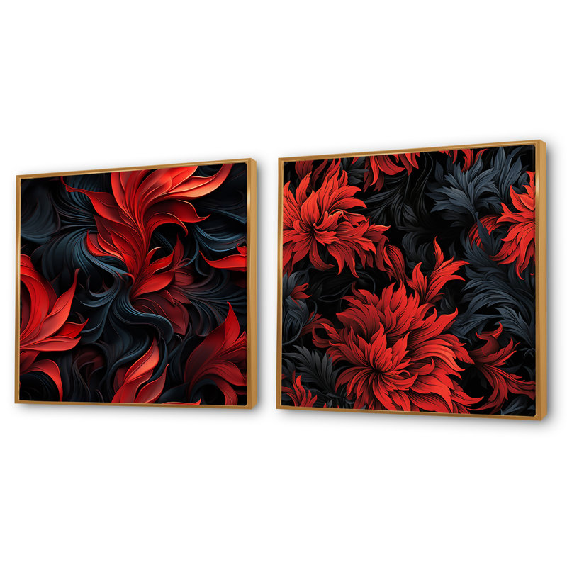 Ensemble de 2 collages carrés Woodbridge - Abstract Botanicals, Cadre flottant doré, H 30 po x l 61 po