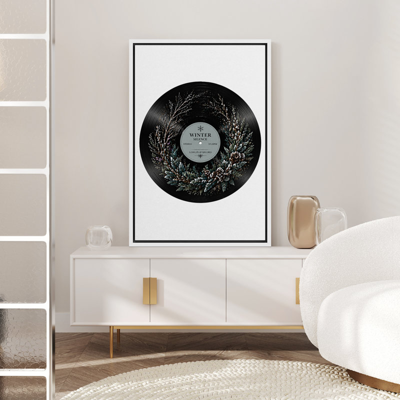 «Winter Silence», disque vinyle avec pin et flocon de neige, art mural encadré sur toile, 36" H x 24" W, White