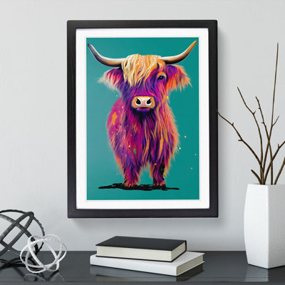 XV1022-1592X Colourful Highland Cow No.1 - Single Picture Frame Print