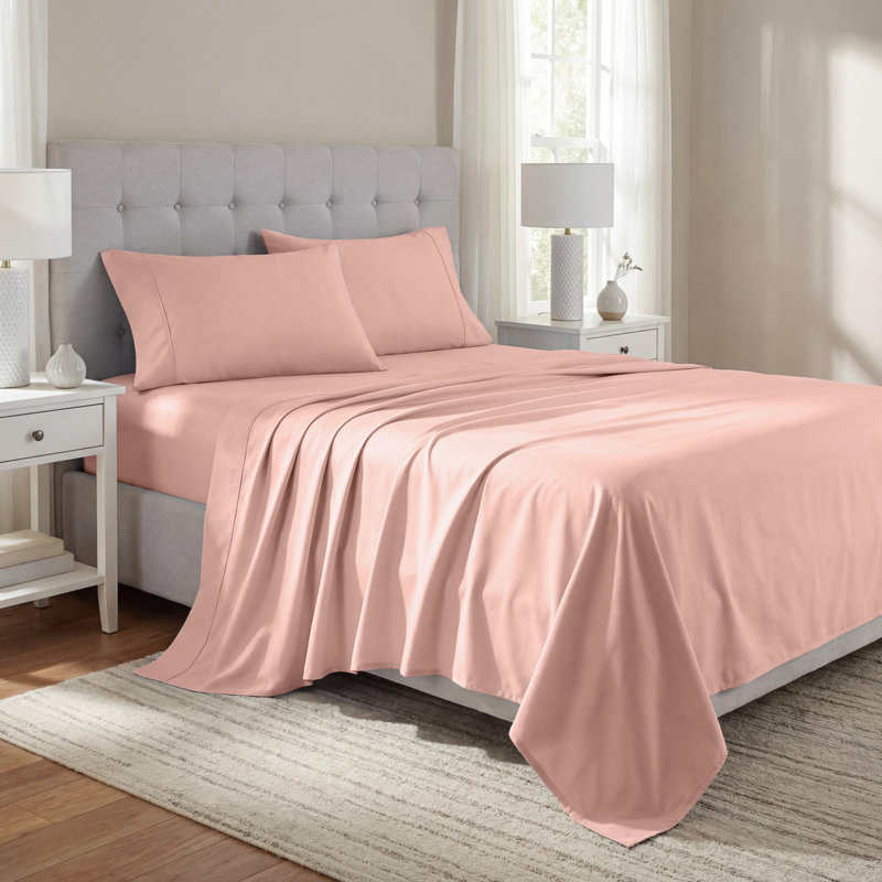 Superior 1000 Thread Count Solid Deep Pocket Cotton Blend Bed Sheet Set, Queen Sheet 4Pc Set, Blush
