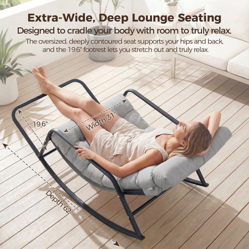 Ensemble de 2 chaises berçantes d'extérieur surdimensionnées avec repose-pieds, chaises berçantes en métal avec coussins épais