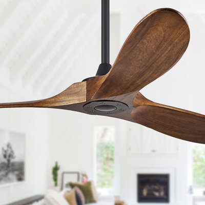 52" 3-Blade Solid Walnut Ceiling Fan Without Light– Remote, DC Motor, Indoor/Outdoor/Patio (Coastal/Farmhouse)