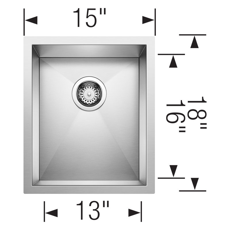 Precision Undermount Stainless Steel Bar Sink, 18" L x 15" W