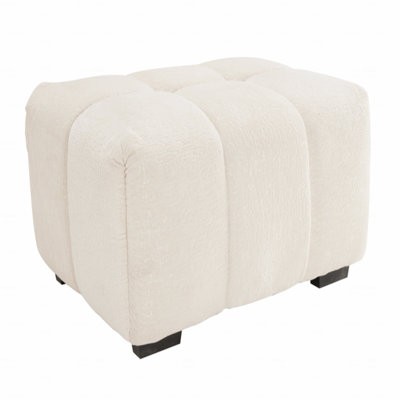 White Chenille Tufted Ottoman with Wooden Base, Matching Modular Sofa Accessory