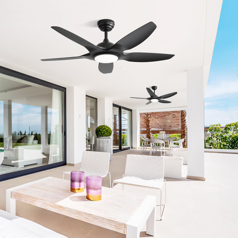 48 Inch Ceiling Fan With Dimmable LED Light And Remote Control, 5 ABS Blades DC Motor, Black