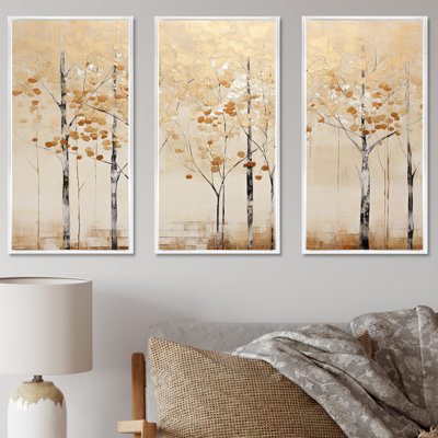 Minimalisme Golden Trees Harmony I - ensemble de reproduction d'art mural arbre