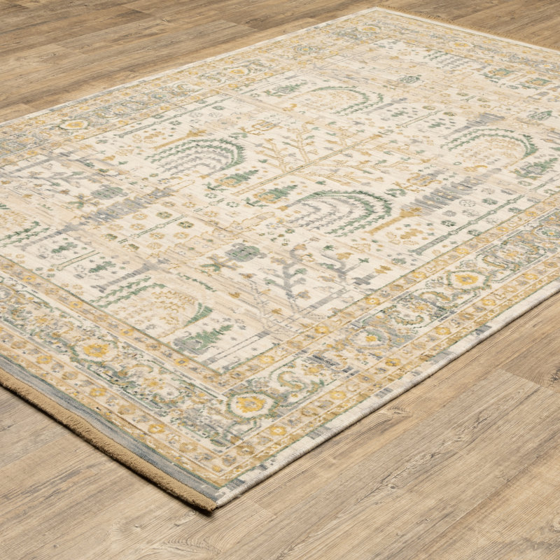 Tenneille Tree of Life Traditional Beige/ Green Wool Blend Area Rug, Rectangle 2' x 3'