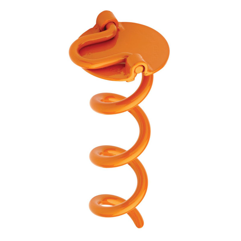 8-Inch Orange Steel Spiral Ground Anchor with Folding Ring