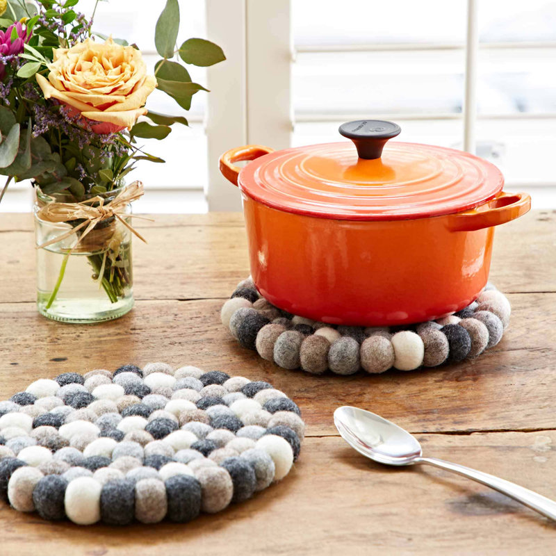 Handmade Felt Ball Trivet , Grey