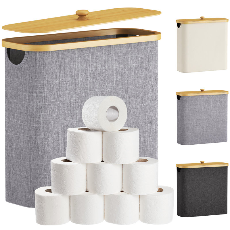 Rangement pour papier hygiénique, panier à papier hygiénique en bambou avec couvercle et poignée, support de papier hygiénique autoportant, accessoires de rangement pour armoire de salle de bain