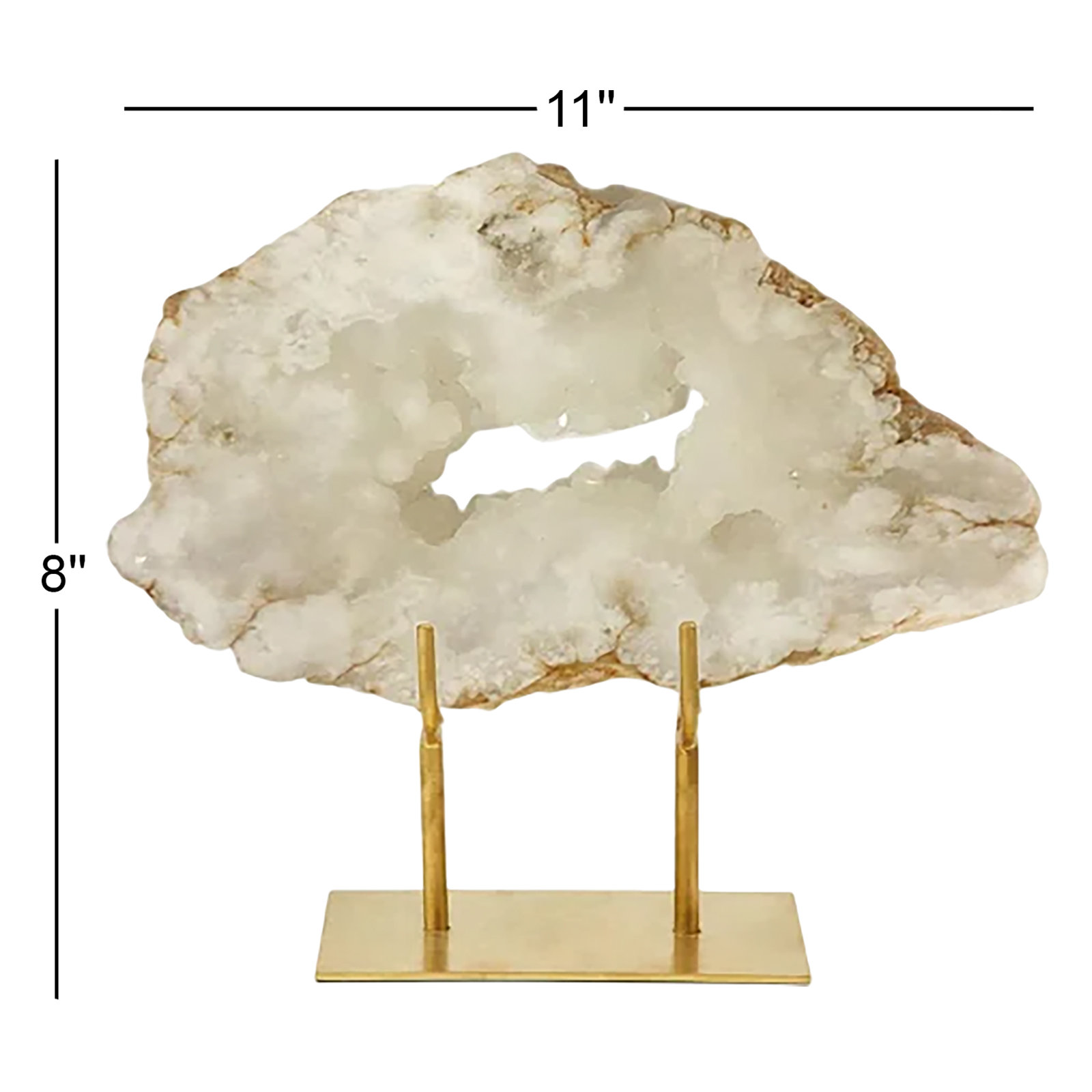 White Quartz Geode Slab On Gold Stand