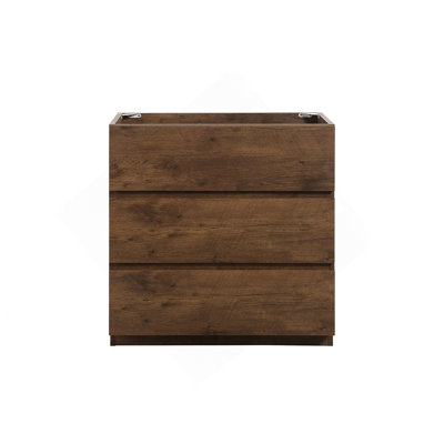 Armoire de plancher SANS lavabo, couleur noyer, avec trois tiroirs