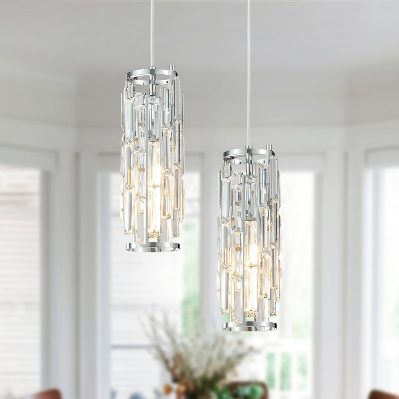 Taveyon Crystal Cylinder Pendant Lights Kitchen Island, Chrome, 2 Lights