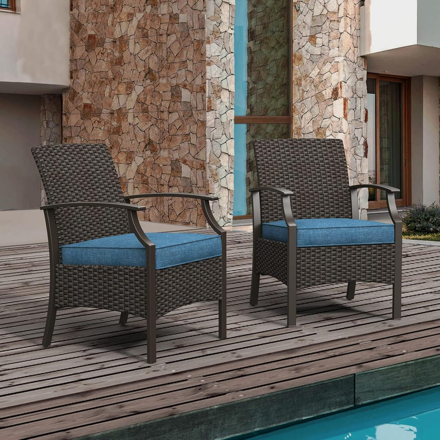 Olilawn Outdoor Wicker Chairs , Wicker Patio Seating with Olefin Cushion for Front Porch Small ...