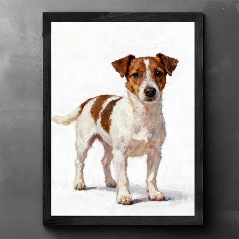 Reproduction d'art encadré noir avec chien mignon et honnête rétro, H 37 po x l 25 po