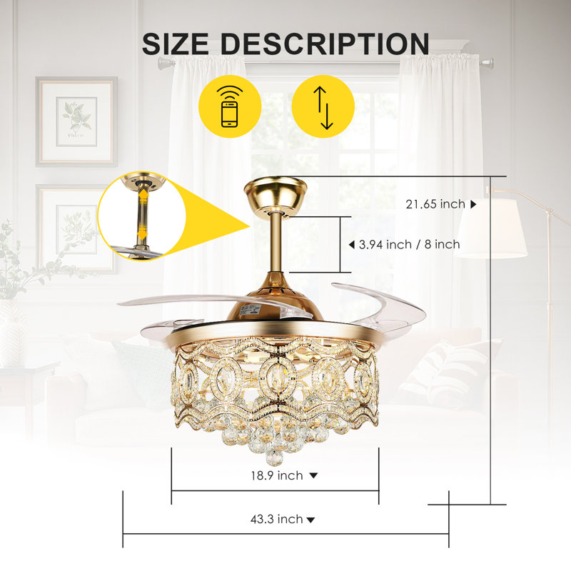 42" Gamlet Rose Gold Crytal Ceiling Fan with Remote Control Kit