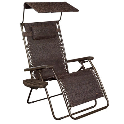  30" Wide XL Zero Gravity Outdoor Lounge Chair w/ Canopy, Brown