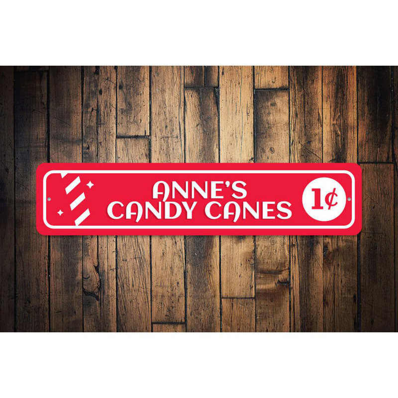 Enseigne en aluminium 1 Cent Candy Canes, H 4 po x l 18 po x P 0,04 po