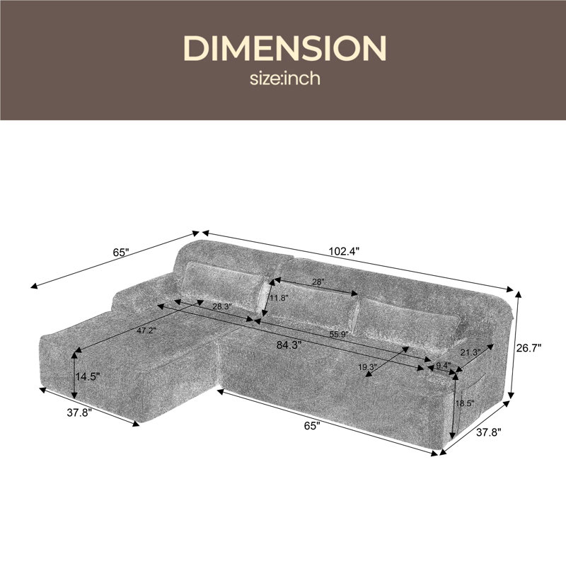 Chenille L-Shape Luxury Sectional Oversized Sofa,Mnimalist Design,Comfy Sleeper Couch For Living Room,Apartment&Reception Spaces,No Assembly Required