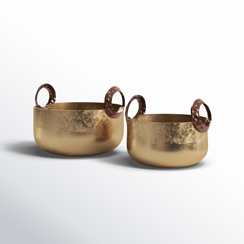 Heron Set of 2 Metal Bowls - 10" and 12" Aluminum Bowl Set in Metallic Gold - Decorative Pair for Home Use