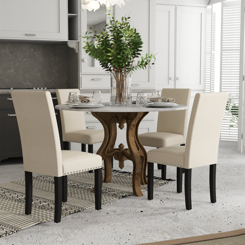 Fabric Upholstered Dining Chair with Silver Nailhead Trim, Blue