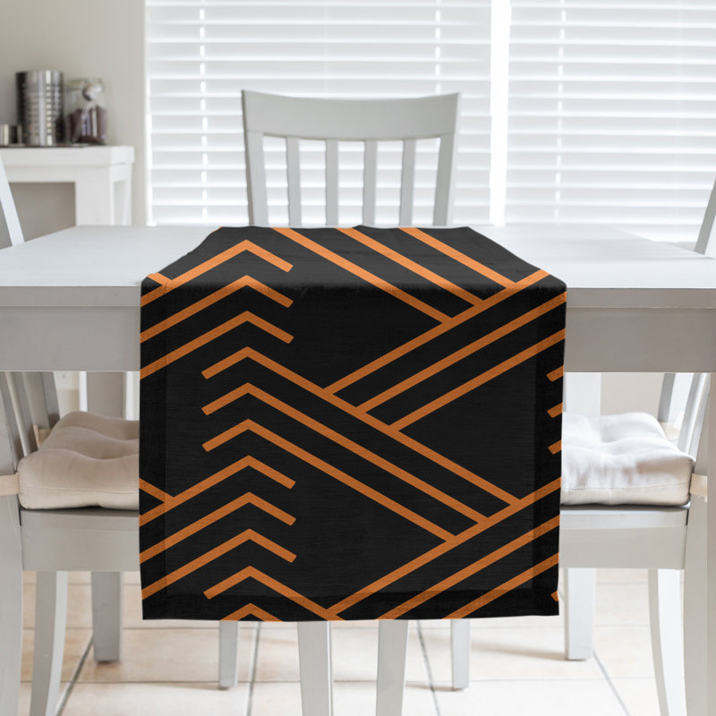 Chemin de table fêtest hol, L 72 po x l 16 po, Noir / orange foncé, Mélange de coton