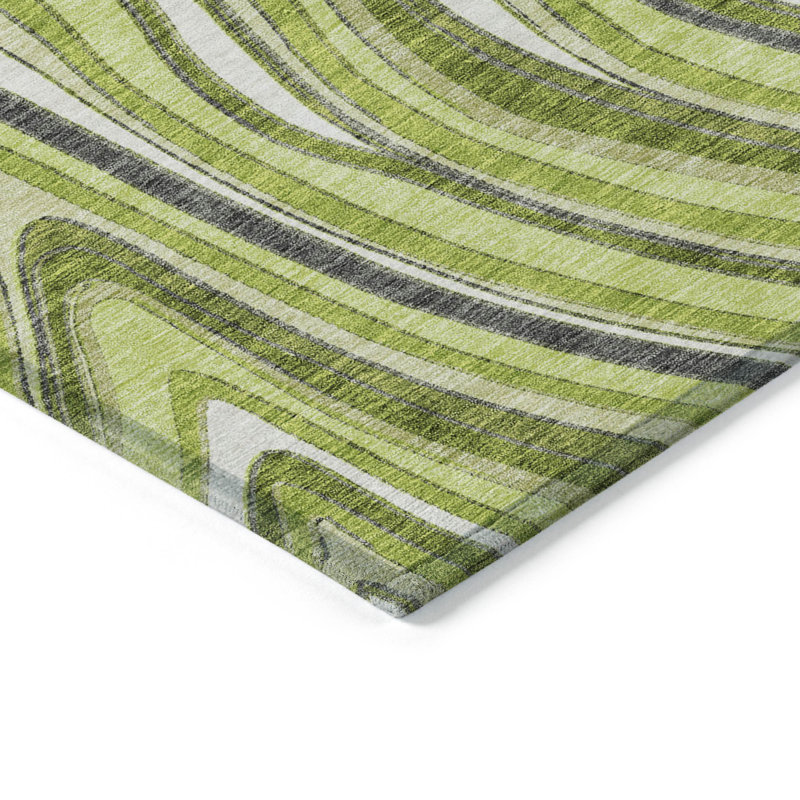 Tapis extérieur rond lavable abstrait 8 pi vert lime et gris anthracite