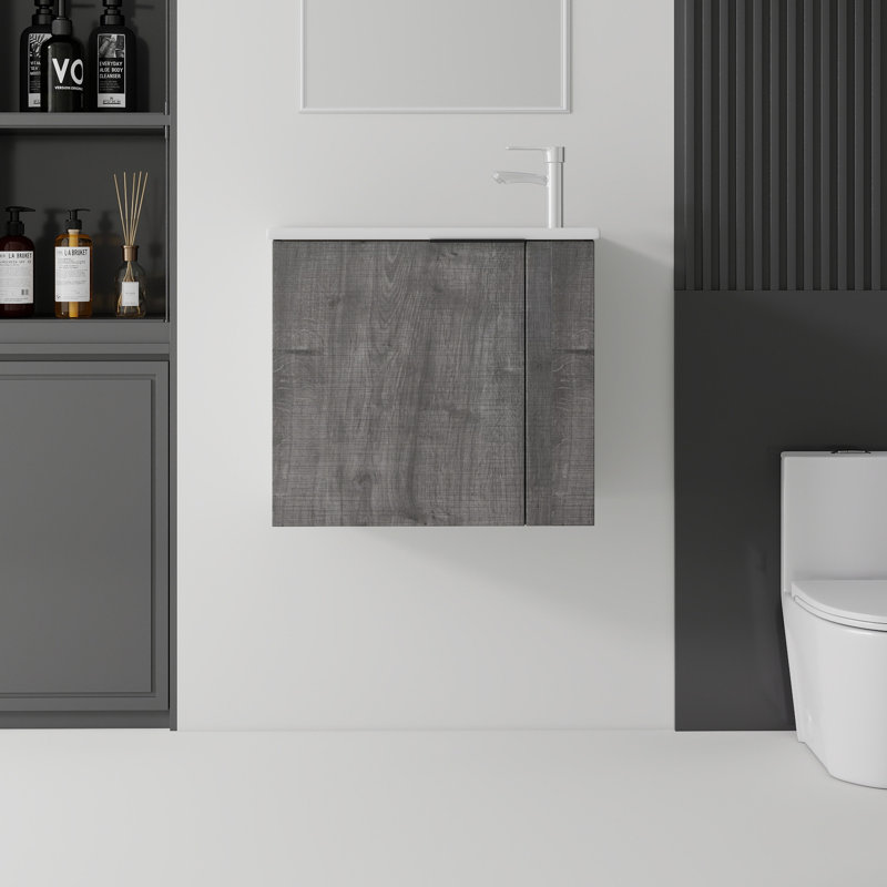 Meuble-lavabo flottant 22 po avec lavabo, porte à fermeture en douceur, lavabo en céramique, contreplaqué, Grey