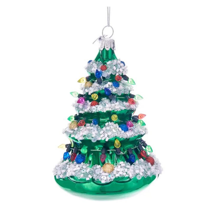 Traditional Green Glass Christmas Tree Ornament with Multicolor Lights