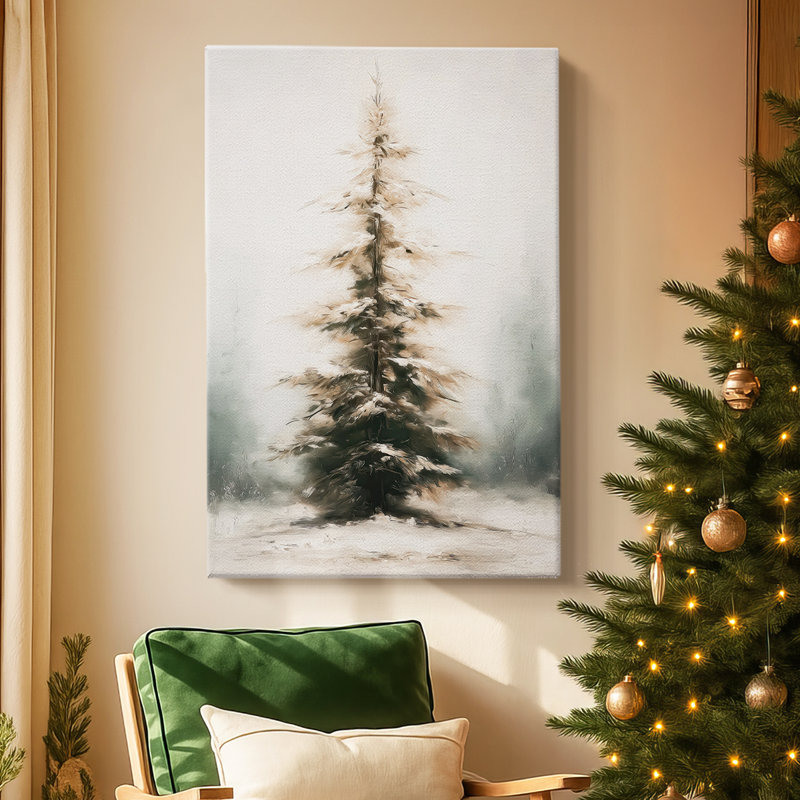 Nuit de sapin perlé - Toile tendue avec châssis de qualité supérieure, H 12 po x l 8 po