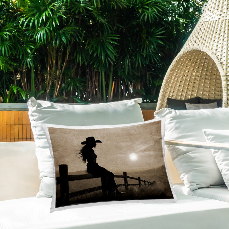 Coussin Cowboy Sunset, Cowgirl brune