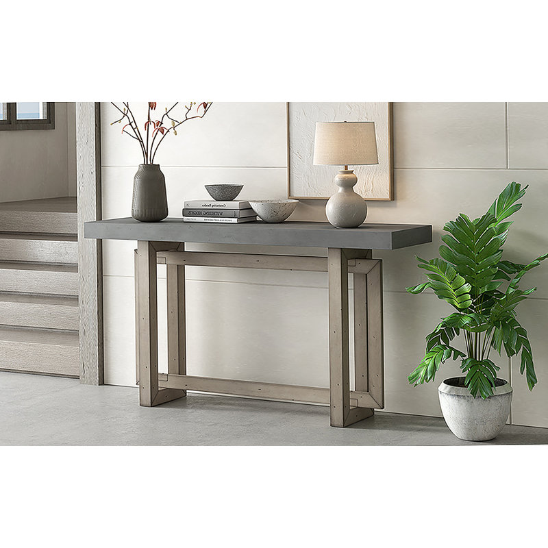 Console contemporaine avec plateau en bois, table d'entrée très longue pour hall d'entrée, couloir, salon, vestibule, couloir